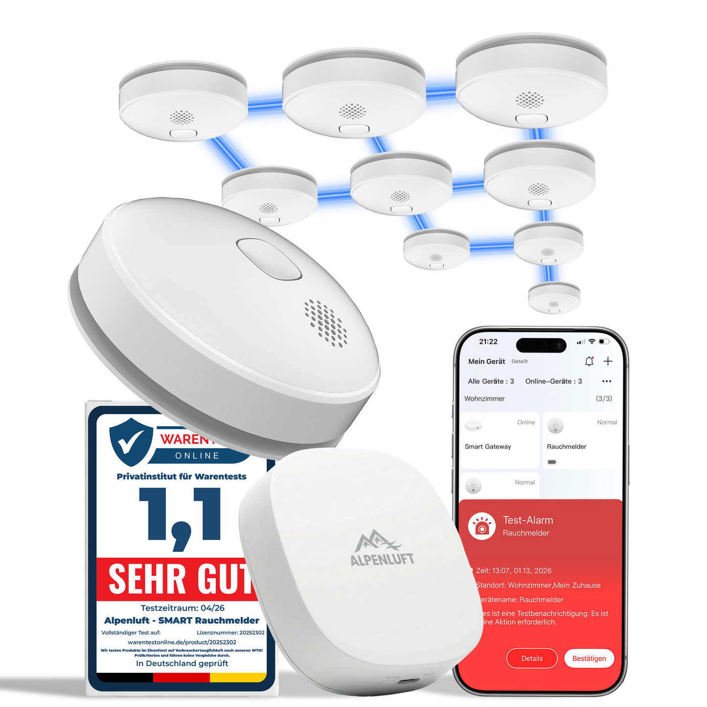 Alpenluft Smart Smoke Detector 10-Pack with Gateway