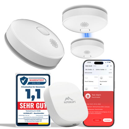 Alpenluft Smart Rauchmelder 3er Set mit Gateway