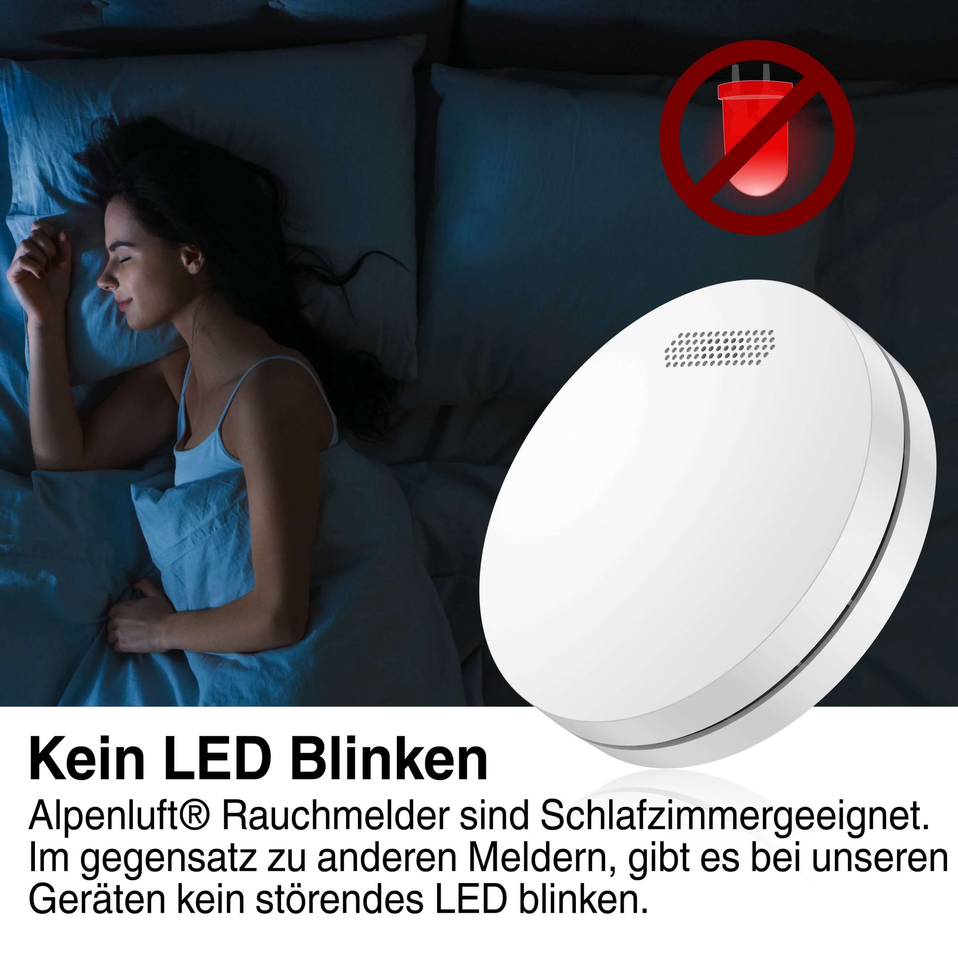 ALPENLUFT Rauchmelder Schlafzimmergeeignet ohne LED-Blinken